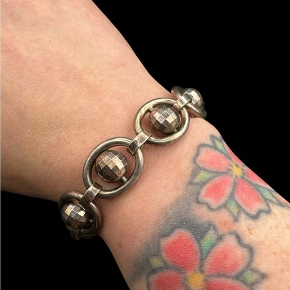 Vintage Sterling Silver Italy Disco Ball Spinners Link Toggle Bracelet Lot 7.5”
